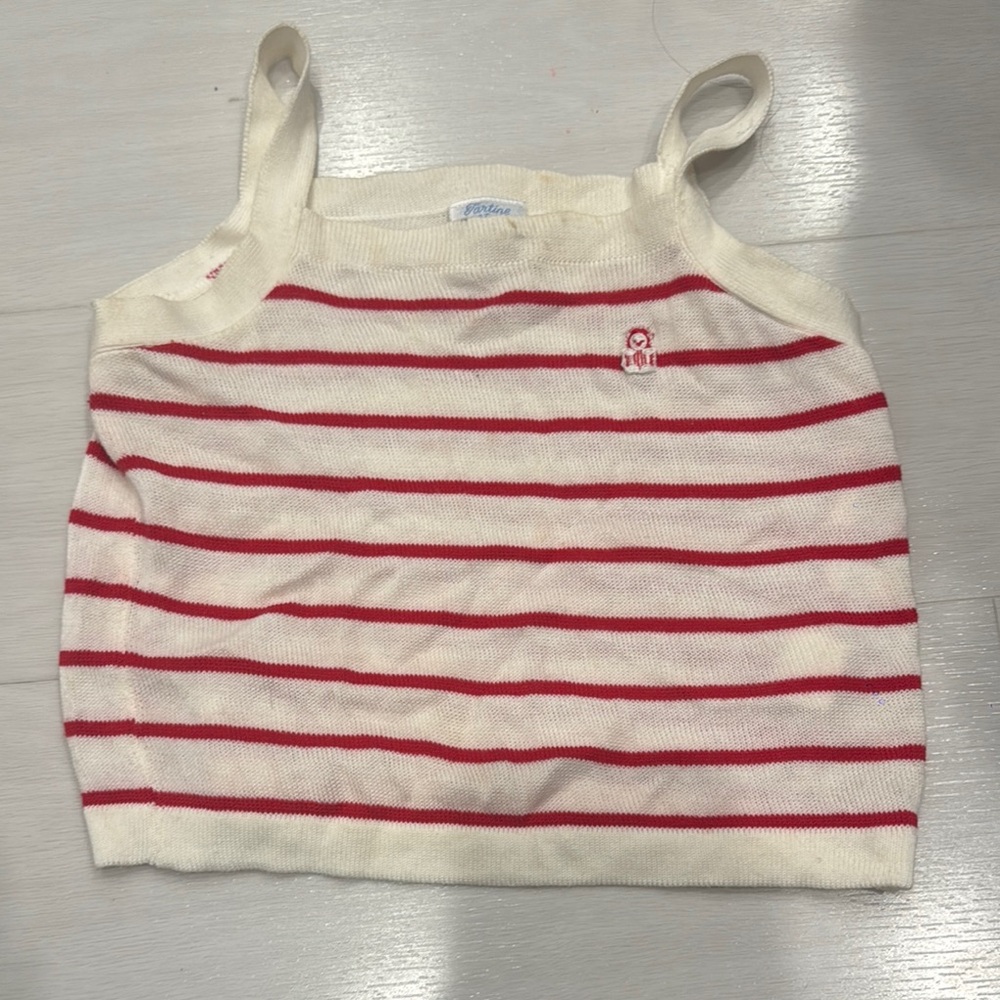 Cream & Red Striped Knit Tank Top